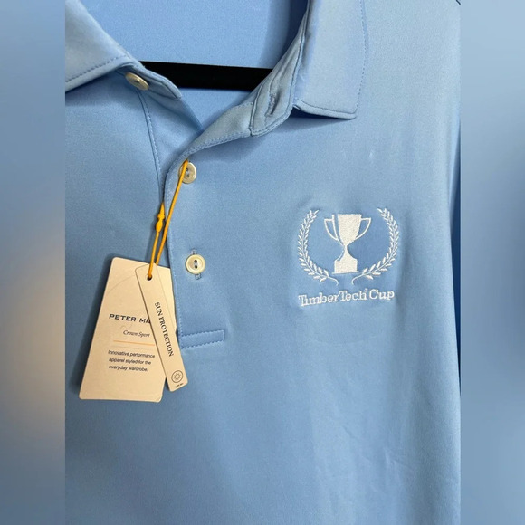 Peter Millar - Blue Polo Golf Shirt - Timber Tech Cup - size large NWT - Picture 4 of 15